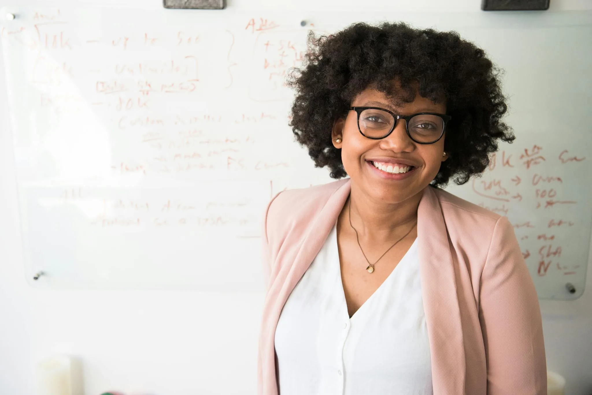 Never Run Out of Ideas: Top Tips for Generating Fresh Blog Topics 2 smiling businesswoman with glasses and afro hairstyle